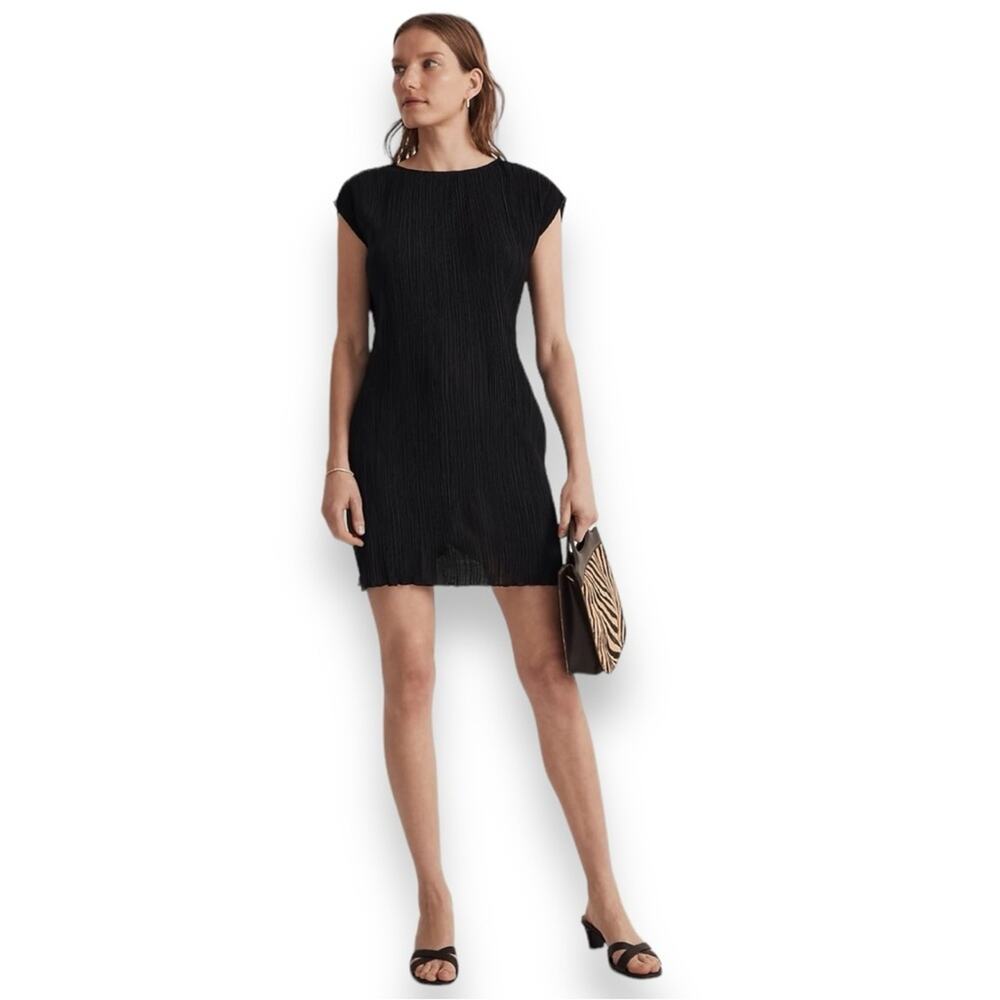 Madewell Black Mini plisse pleated Dress